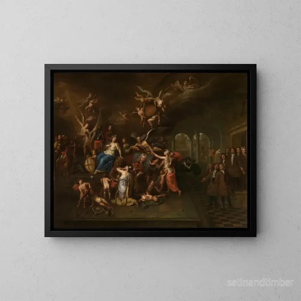 Reproduktion av målningen La guilde des jeunes albarests vénère le portrait du doyen Karel de Cordes - Hendrick Govaerts