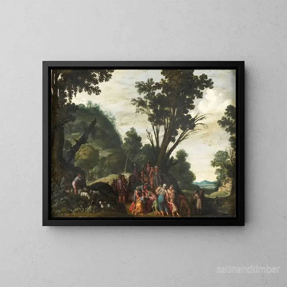 Reproduktion av målningen La rencontre de Jacob et Ésaü, Genèse 33 - Jacob Symonsz Pynas