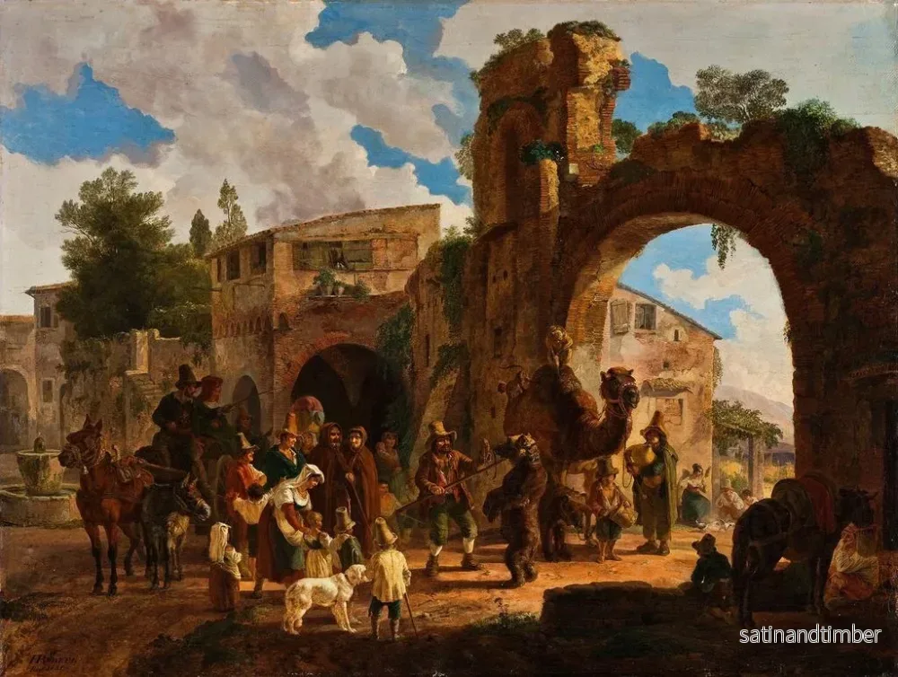 Reproduktion av målningen Les ours de spectacle viennent dans un village italien - Heinrich Bürkel - Bild 2
