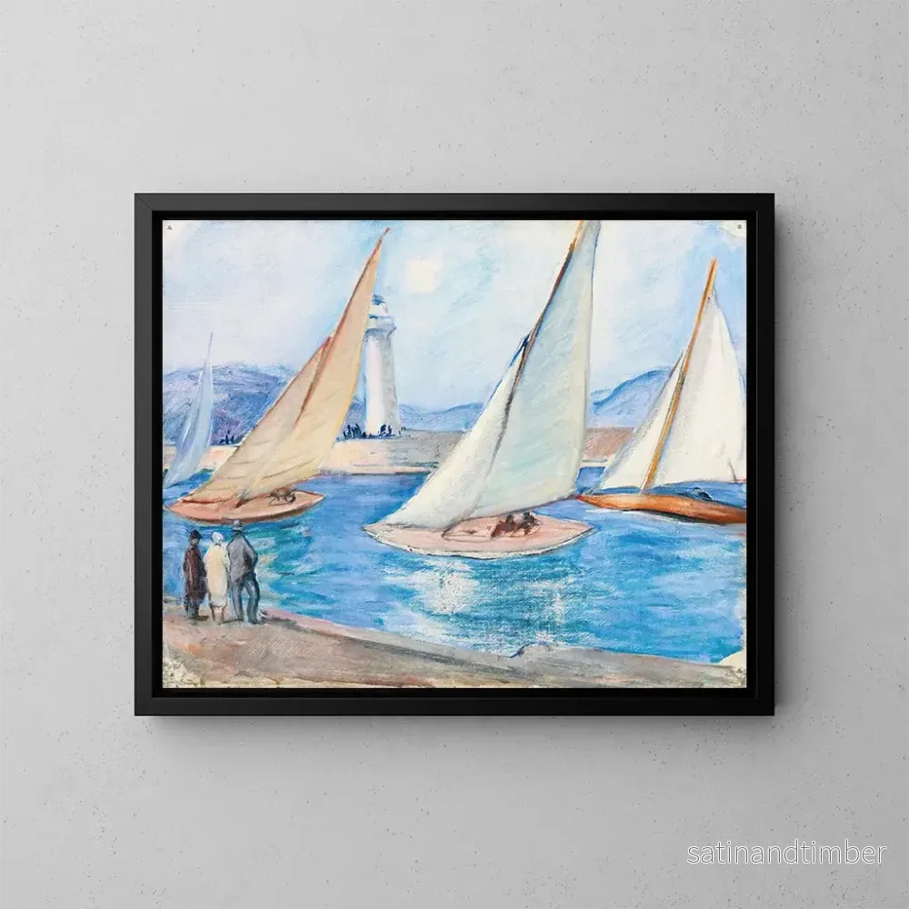 Reproduktion av målningen av start av regattor i södra Frankrike, Saint-Tropez - Henri Lebasque