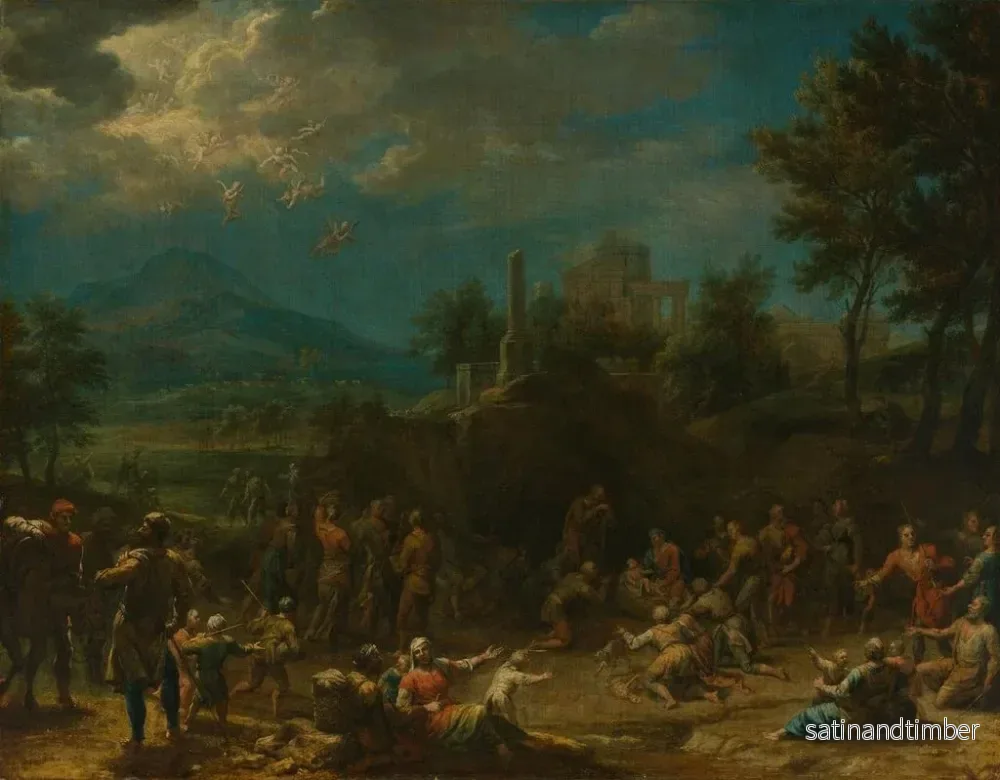 Reproduktion av målningen av Betlehemsbarnens tillbedjan framför ett vidsträckt landskap - Franz Joachim Beich - Bild 2