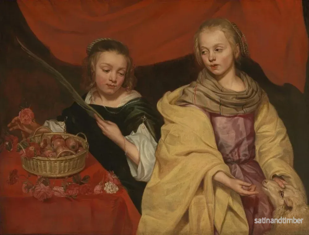 Reproduktion av målningen av två flickor i heliga Agnes och heliga Dorotea - Michaelina Wautier - Bild 2