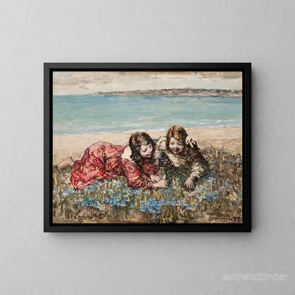 Reproduktion av målningen av blomsterarrangemang vid havet - Edward Atkinson Hornel