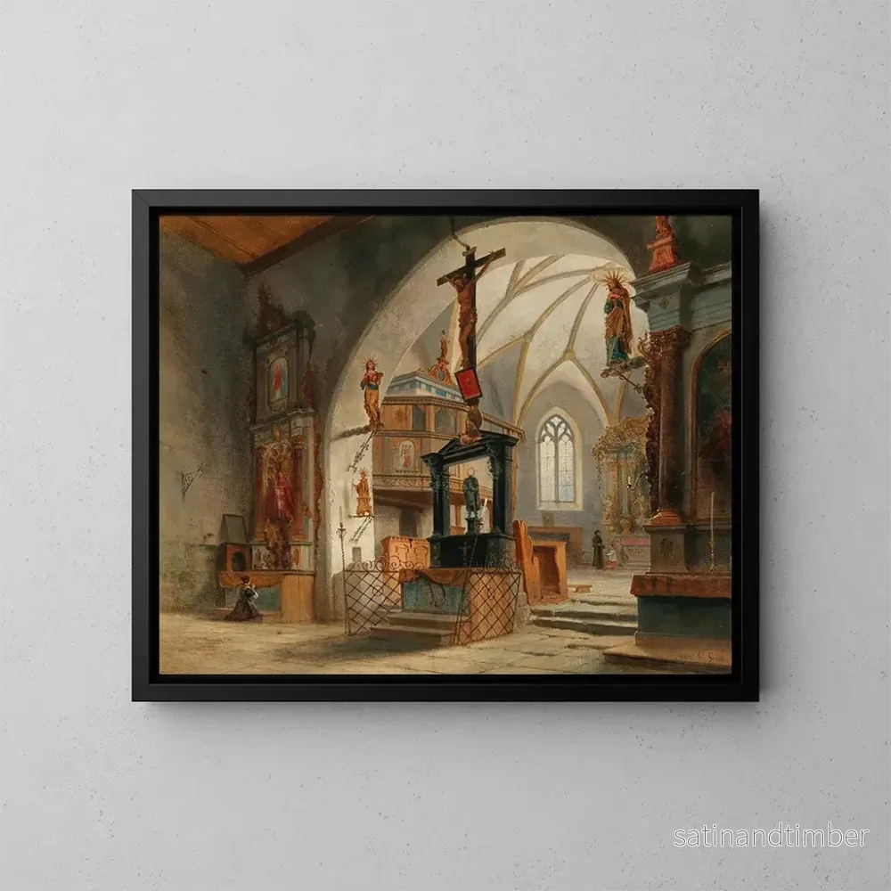 Reproduktion av målningen av Justus kyrka i Flums - Carl Georg Anton Graeb