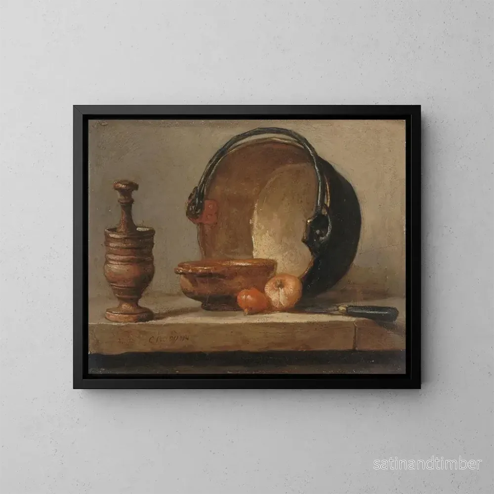 Reproduktion av målningen av naturtavla med kopparkittel - Jean Siméon Chardin