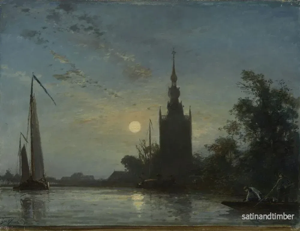 Reproduktion av målningen Längd: 60 cm, Höjd: 50 cm, Material: Olja på duk, Skapad av Johan Barthold Jongkind, Titel: Overschie kyrka - Bild 2