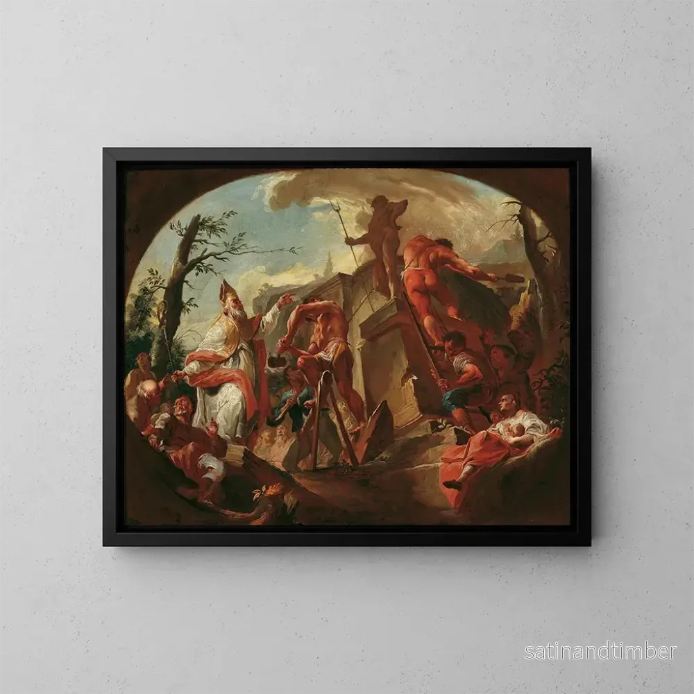 Reproduktion av målningen Le saint Cassien d'Imola renverse la statue de Pluton sur le sol - Paul Troger