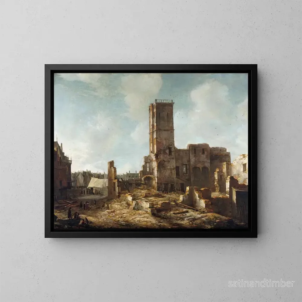 Reproduktion av målningen av de gamla stadshusruinerna i Amsterdam efter branden den 7 juli 1652 - Jan Abrahamsz Beerstraaten