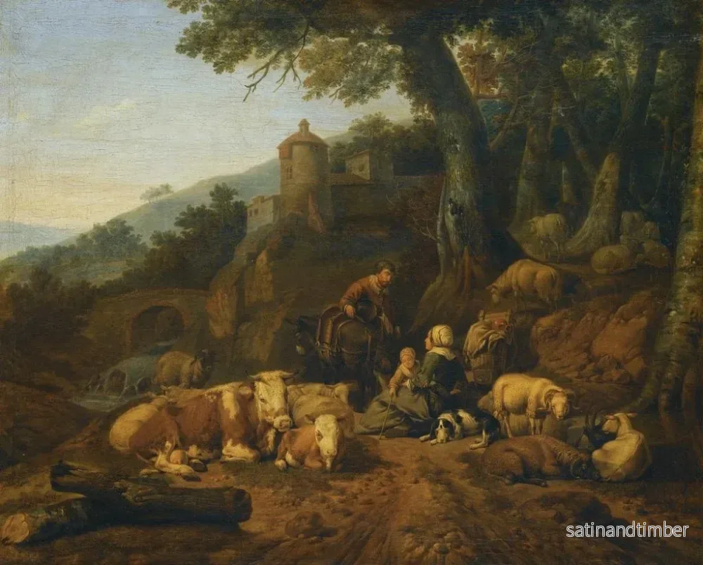 Reproduktion av målningen En landskap med förare och deras hjord i vila - Johann Heinrich Roos - Bild 2