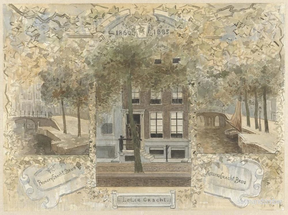 Reproduktion av målningen av ett hus vid Leliegracht, flankerat av broar på Prinsengracht och Keizersgracht - Jan van Essen - Bild 2