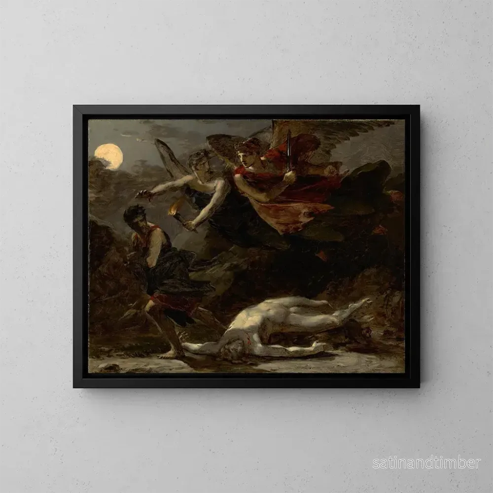 Reproduktion av målningen av rättvisa och gudomlig hämnd som jagar brottet - Pierre-Paul Prud'hon