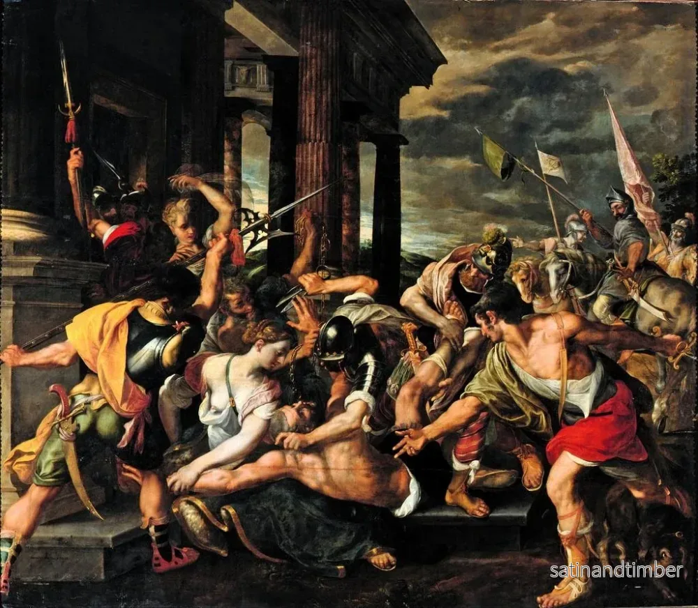 Reproduktion av målningen La trahison de Dalila et l'emprisonnement de Samson par les Philistins - Joos van Winghe - Bild 2