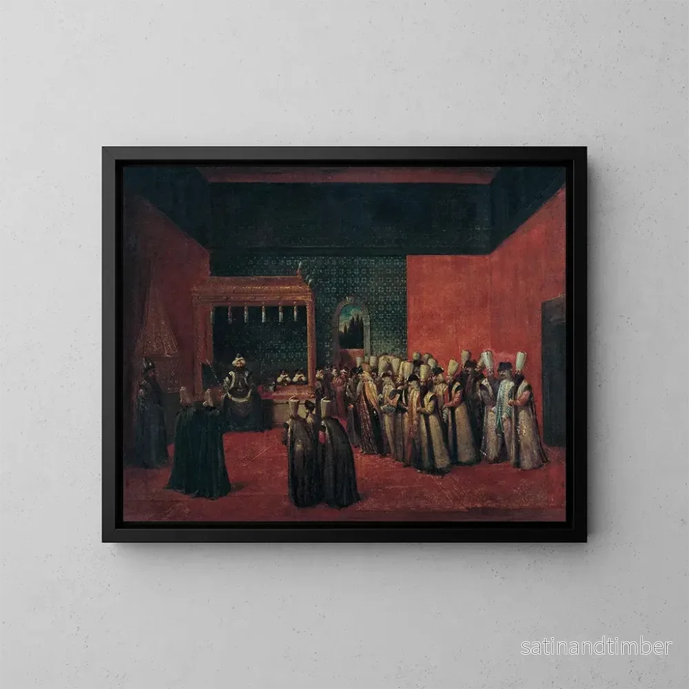 Reproduktion av målningen Sultan Ahmed III mottar en europeisk ambassadör - Jean-Baptiste Vanmour