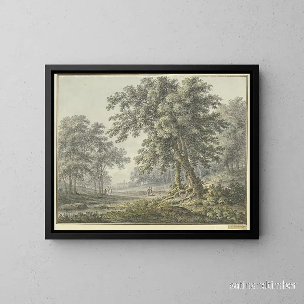 Reproduktion av målningen av skogsscen med två grupper av figurer - Johann Heinrich Müntz