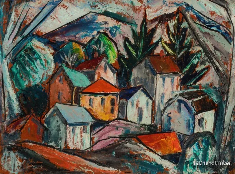 Reproduktion av målningen En sluttande by - Bror Julius Olsson Nordfeldt - Bild 2