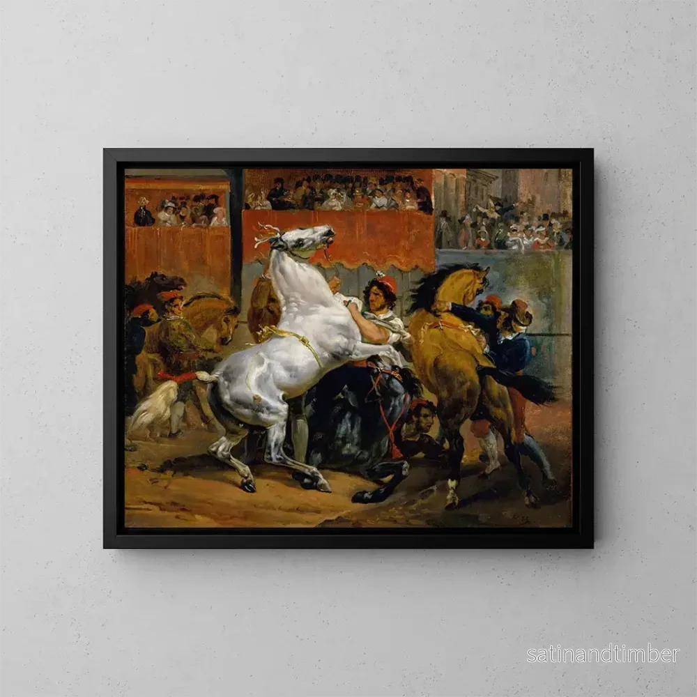 Reproduktion av målningen Le départ de la course des chevaux sans cavalier - Horace Vernet