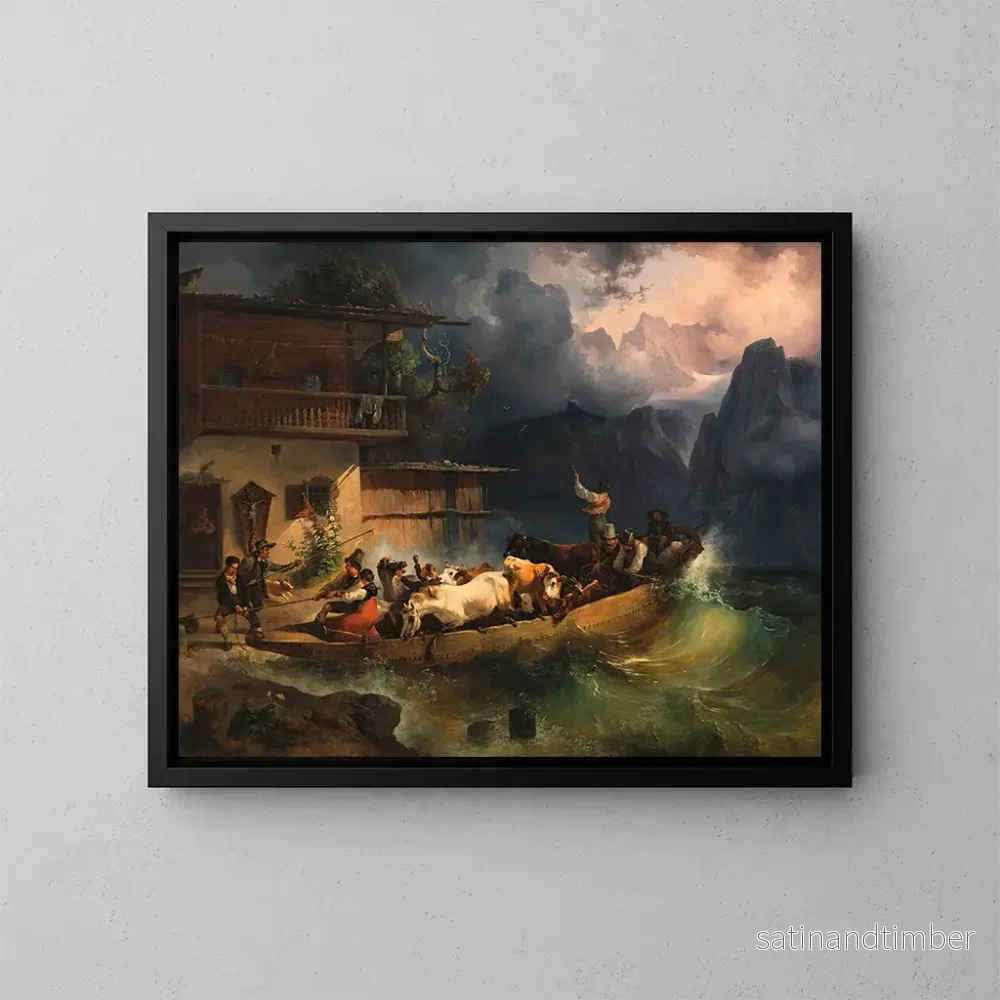 Reproduktion av målningen En bergsskepp i stormen - Friedrich August Matthias Gauermann