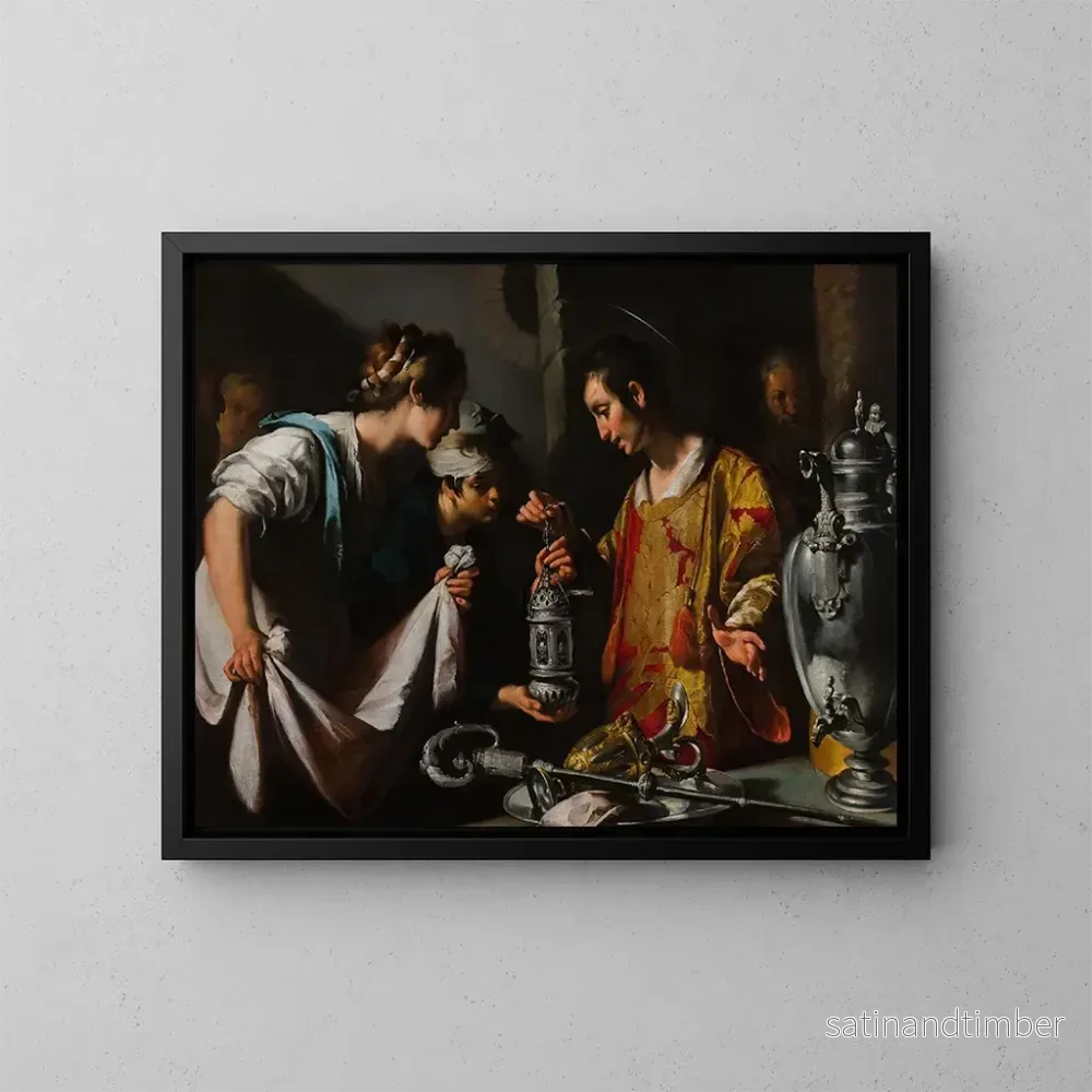 Reproduktion av målningen Saint Laurent distribuerar kyrkans rikedomar - Bernardo Strozzi