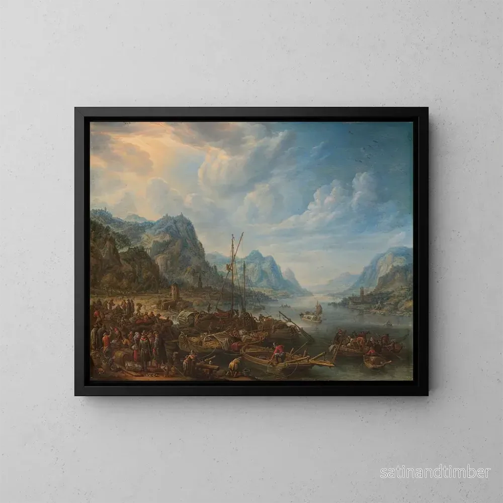 Reproduktion av målningen Vue de rivière avec débarcadère - Herman Saftleven