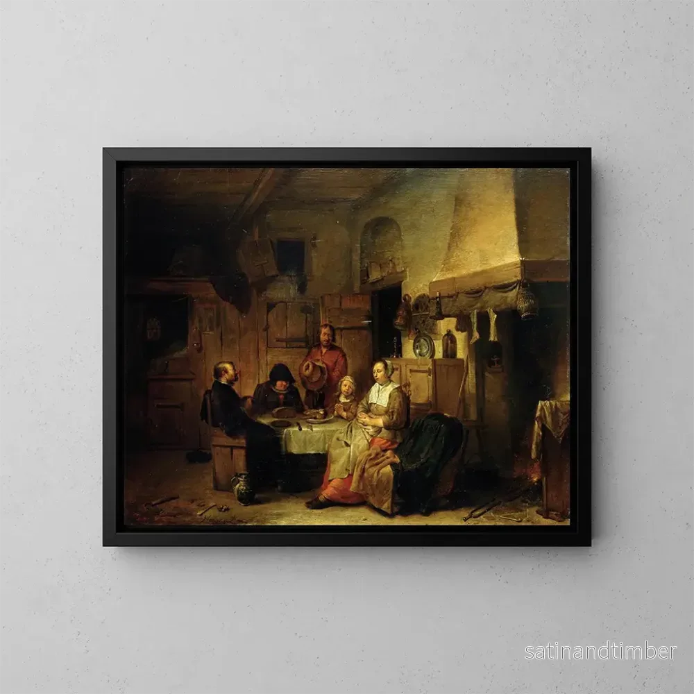 Reproduktion av målningen En familj som ber vid lunch - Egbert van Heemskerck