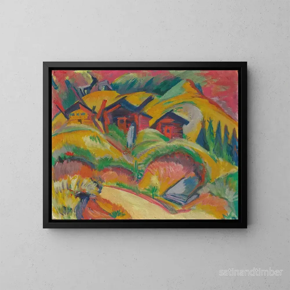 Reproduktion av målningen Tre röda hus på kullen – Ernst Ludwig Kirchner Reproduktion av målningen Tre röda hus på kullen – Ernst Ludwig Kirchner
