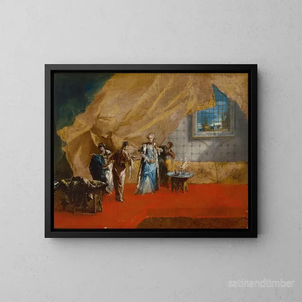Reproduktion av målningen inomhus: En sultaninna som dricker kaffe i haremet – Giovanni Antonio Guardi Reproduktion av målningen inomhus: En sultaninna som dricker kaffe i haremet – Giovanni Antonio Guardi