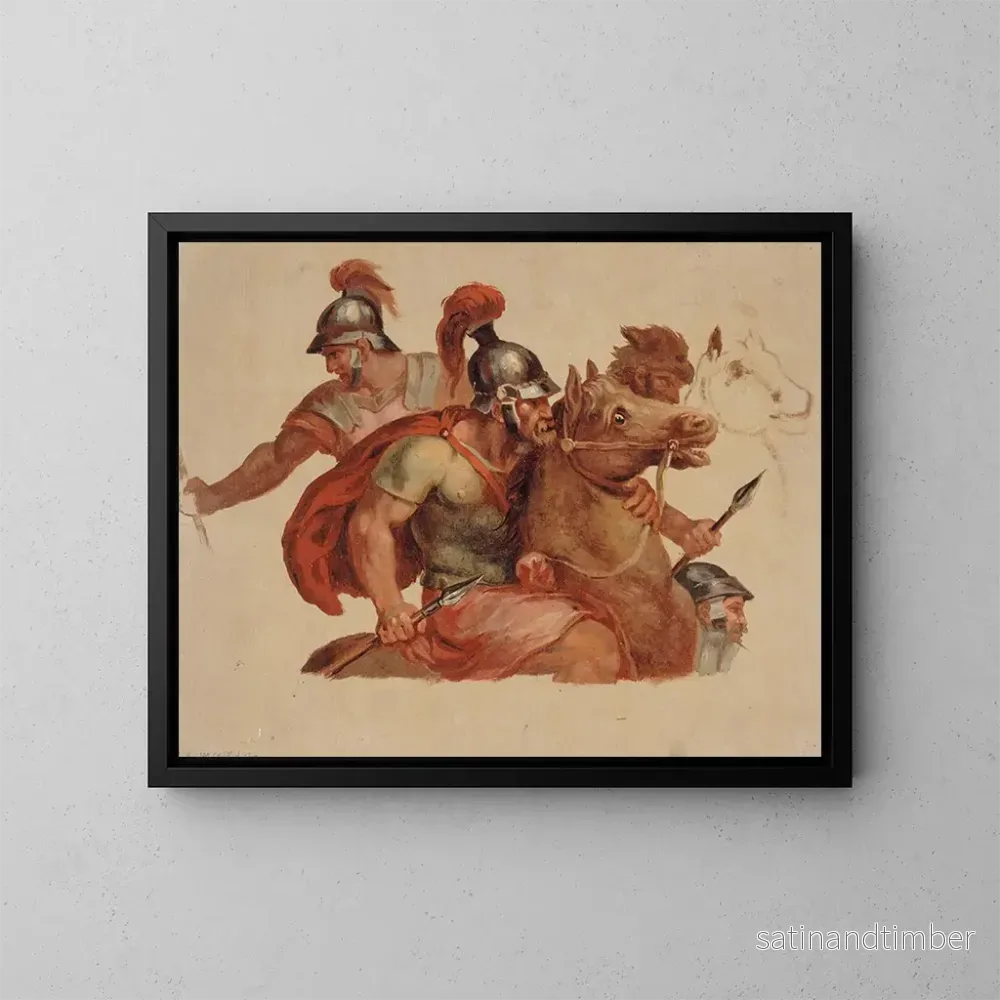 Reproduktion av målningen av antika ryttarestudier efter Charles Le Brun - Paul-Jacques-Aimé Baudry