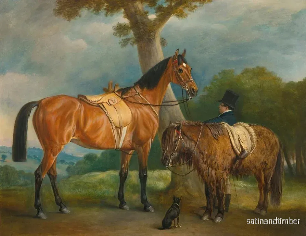 Reproduktion av målningen Dame Thorold, hennes jägare och en Shetlandsponny med en hästskötare - John Ferneley - Bild 2
