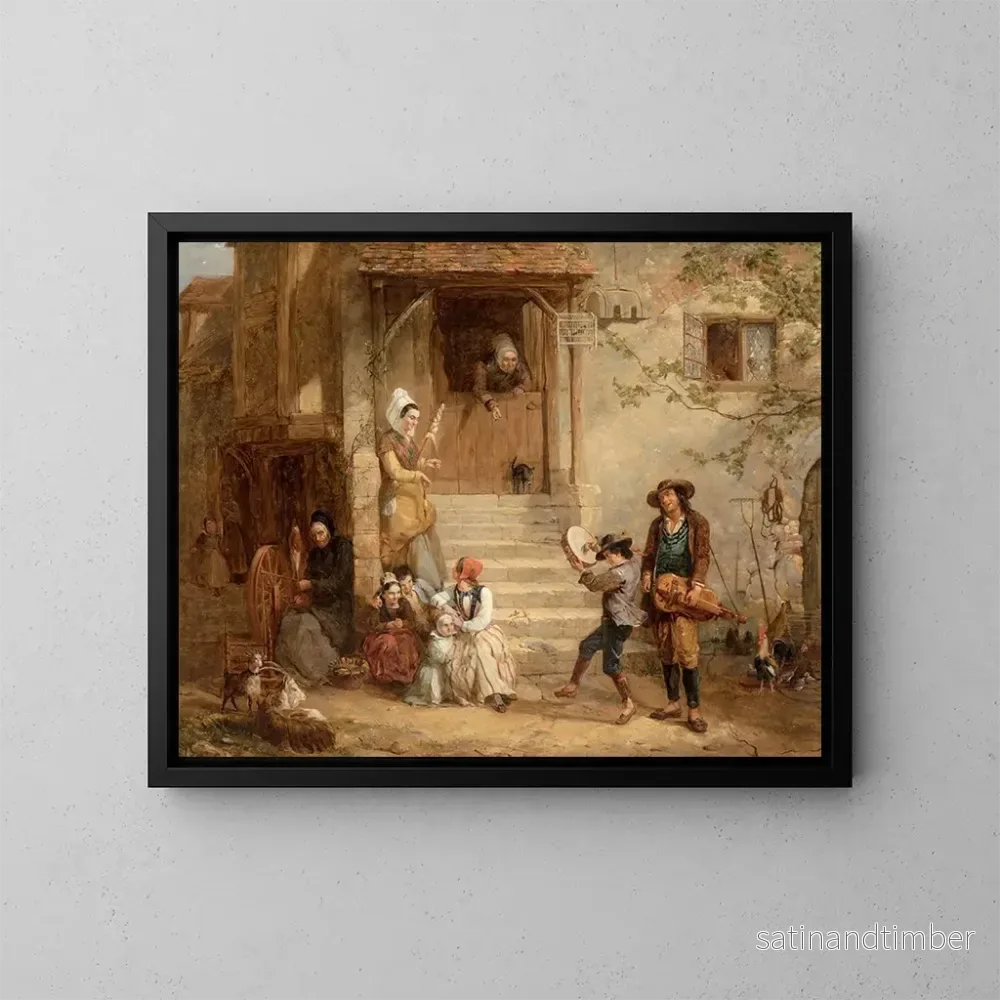 Reproduktion av målningen Les troubadours Un sou pour une chanson - Frederick Goodall