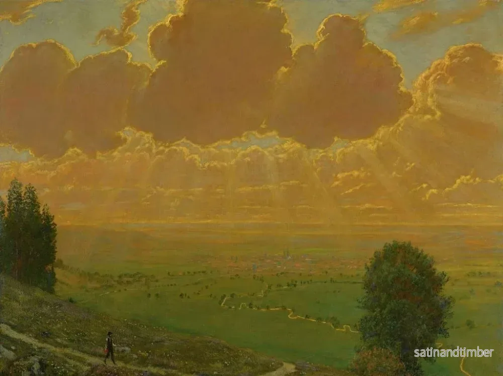 Reproduktion av målningen Solstråle över Sckingen, Schwarzwald, signerad med konstnärens initialer och daterad 1910 - Hans Thoma - Bild 2