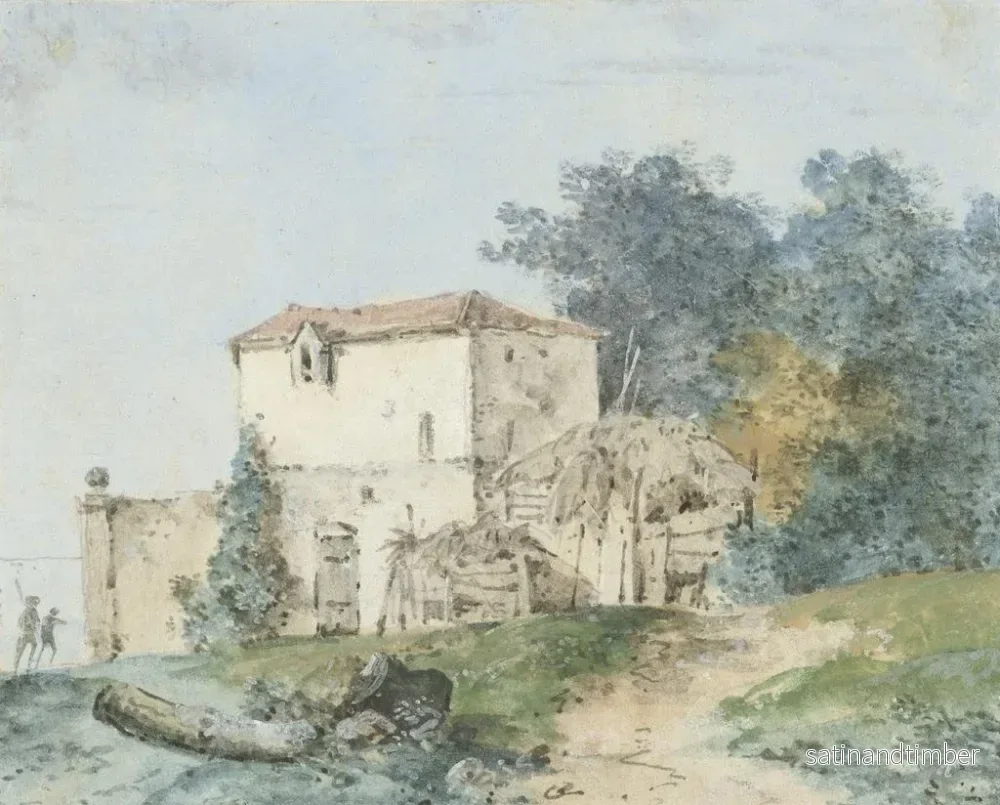 Reproduktion av målningen av ett lantligt hus i ett landskap - Louis Gabriel Moreau - Bild 2