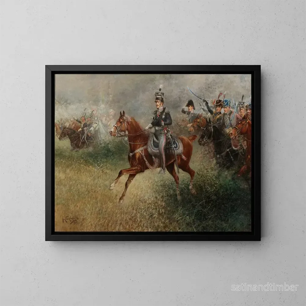 Reproduktion av målningen Le prince Jozef Poniatowski leder armén nära Leipzig - Jan Chełmiński
