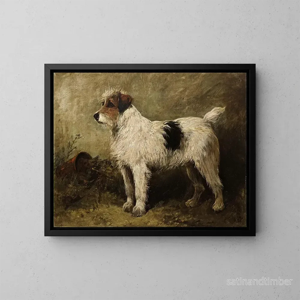 Reproduktion av målningen Terrier i en trädgård - John Emms