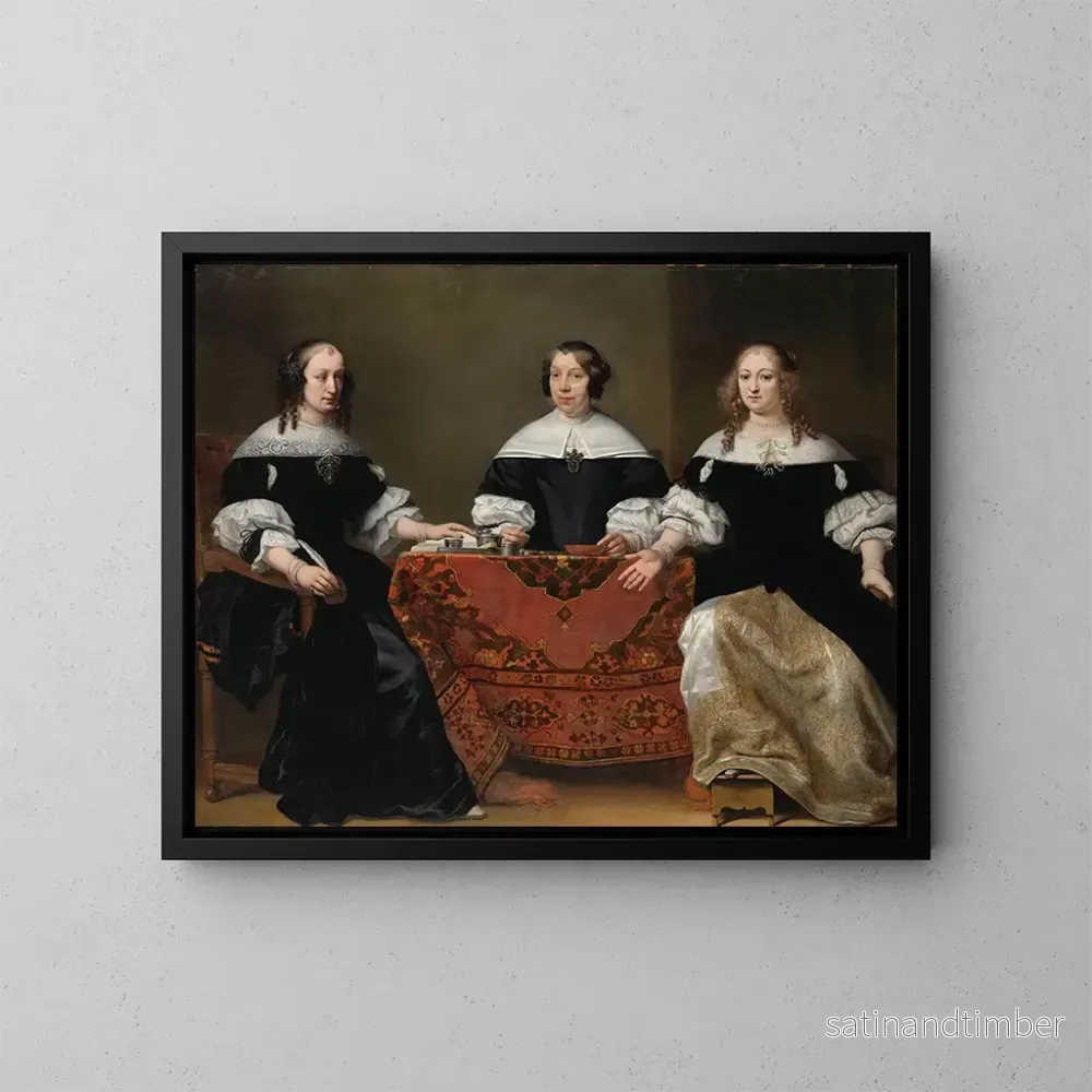 Reproduktion av målningen Porträtt av de tre regenterna vid Amsterdams spetälskeklinik – Ferdinand Bol Reproduktion av målningen Porträtt av de tre regenterna vid Amsterdams spetälskeklinik – Ferdinand Bol