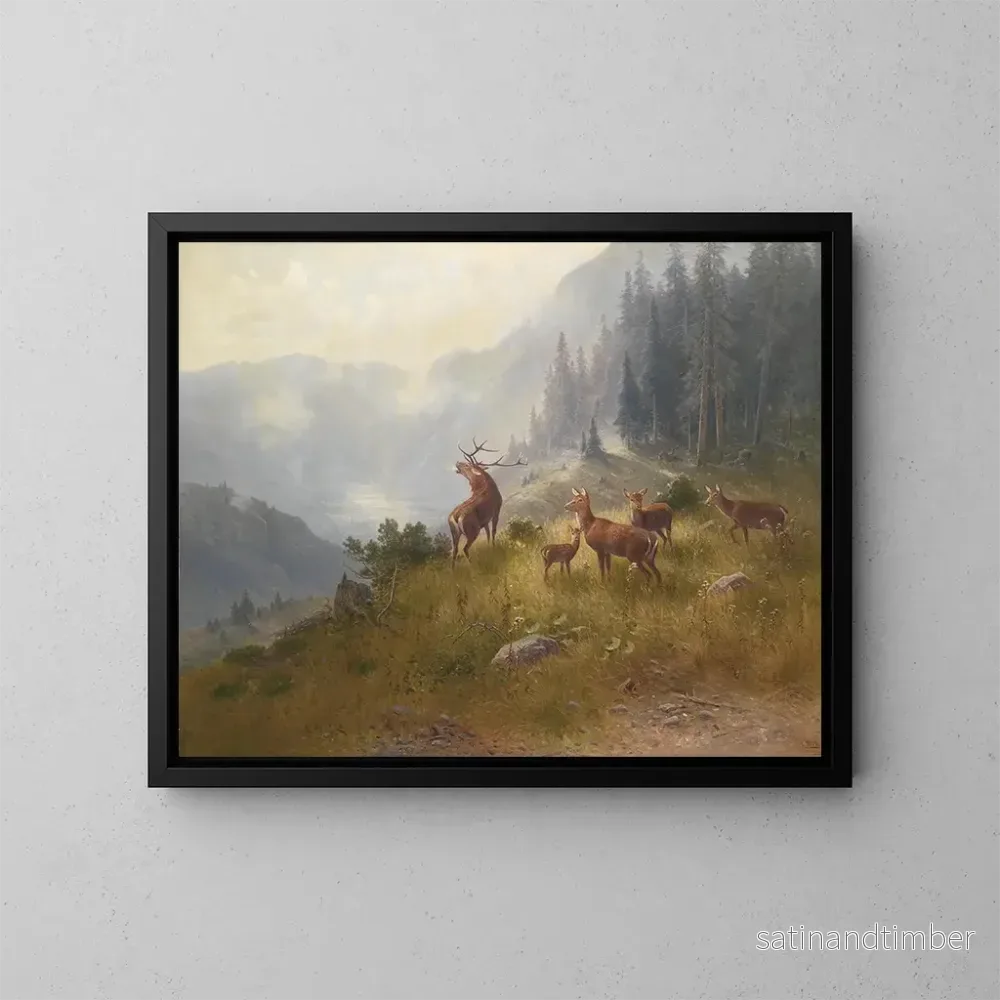 Reproduktion av målningen Hjortar i de höga bergen - Ludwig Sckell