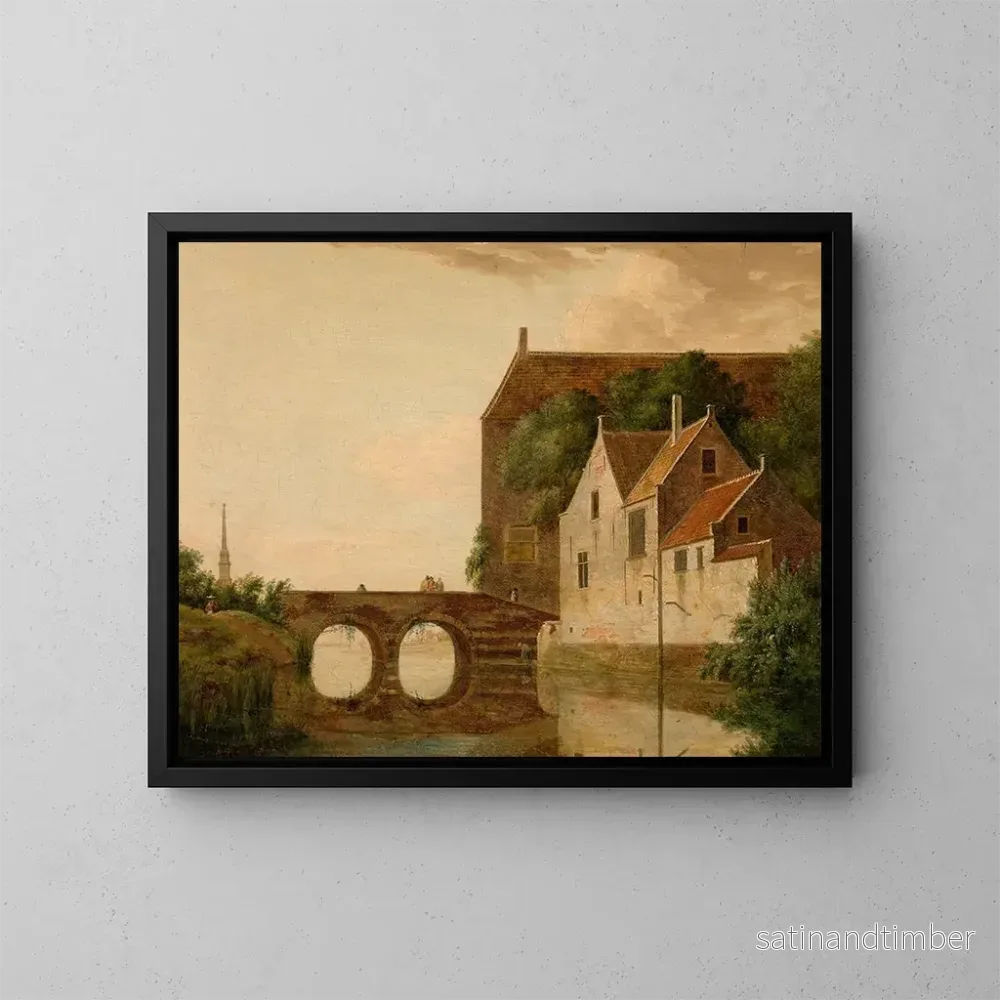 Reproduktion av målningen Pont sur une rivière - Jan van der Heyden