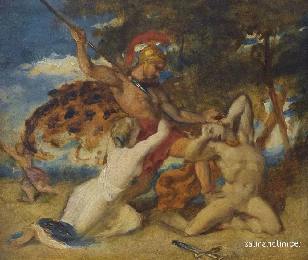 Reproduktion av målningen Studie för den kvinnliga kämparen som försvarar de besegrade - William Etty - Bild 2