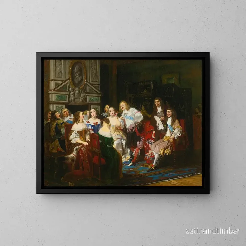 Reproduktion av målningen En läsning hos Madame de Sévigné - Joseph Nicolas Robert-Fleury