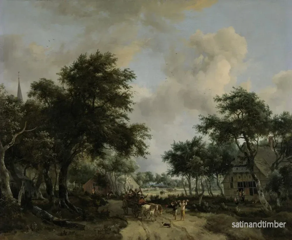 Reproduktion av målningen av ett skogigt landskap med glada följeslagare i en vagn - Meindert Hobbema - Bild 2