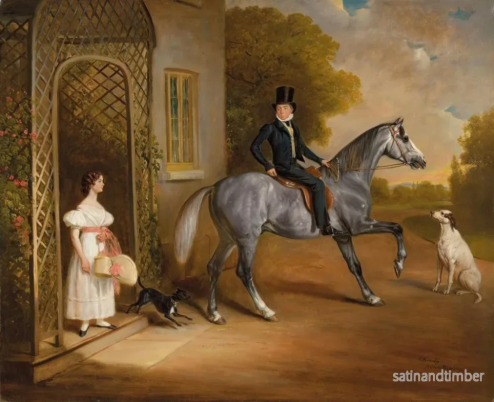 Reproduktion av målningen av Mästare John Marriott på en grå häst med sin syster Annis och deras hundar framför Elms i Cropwell Butler - John Ferneley - Bild 2