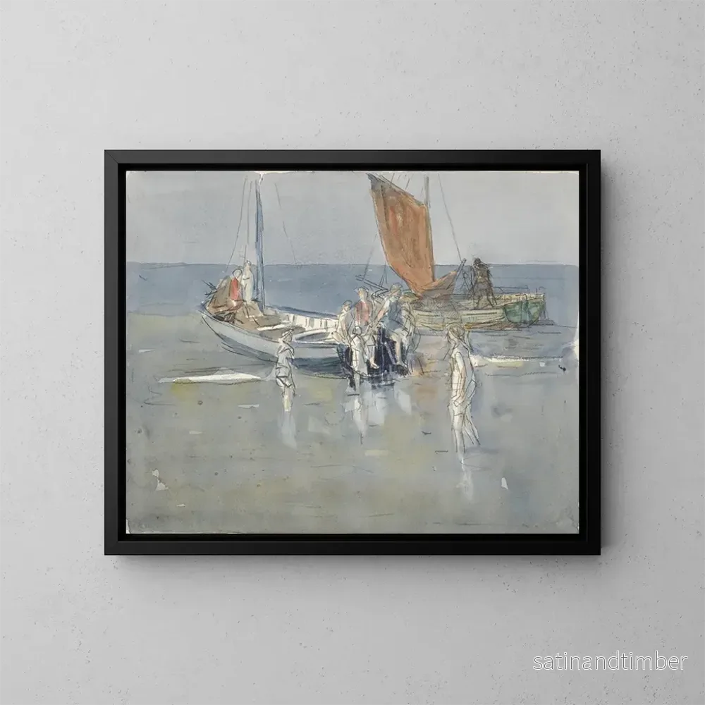 Reproduktion av målningen Båtar för fiske på stranden i Scheveningen – Johan Antonie de Jonge Reproduktion av målningen Båtar för fiske på stranden i Scheveningen – Johan Antonie de Jonge