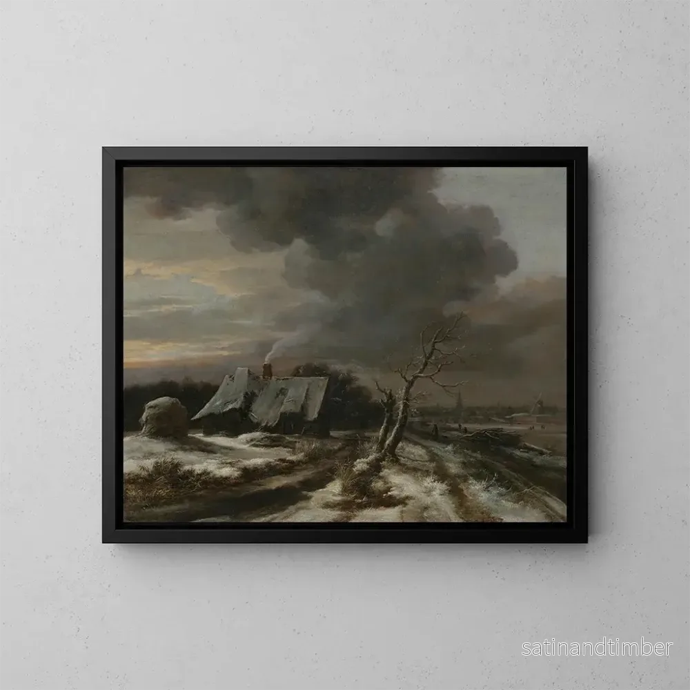 Reproduktion av målningen av ett vinterlandskap med utsikt över floden Amstel och Amsterdam i fjärran - Jacob van Ruisdael