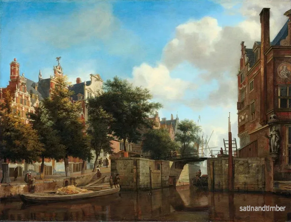 Reproduktion av målningen Vue d'Amsterdam med hus på Herengracht och den gamla Haarlemmersluis - Jan van der Heyden - Bild 2