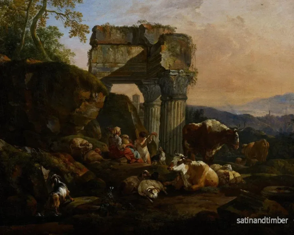 Reproduktion av målningen Landskapsromersk med boskap och herdar - Johann Heinrich Roos - Bild 2