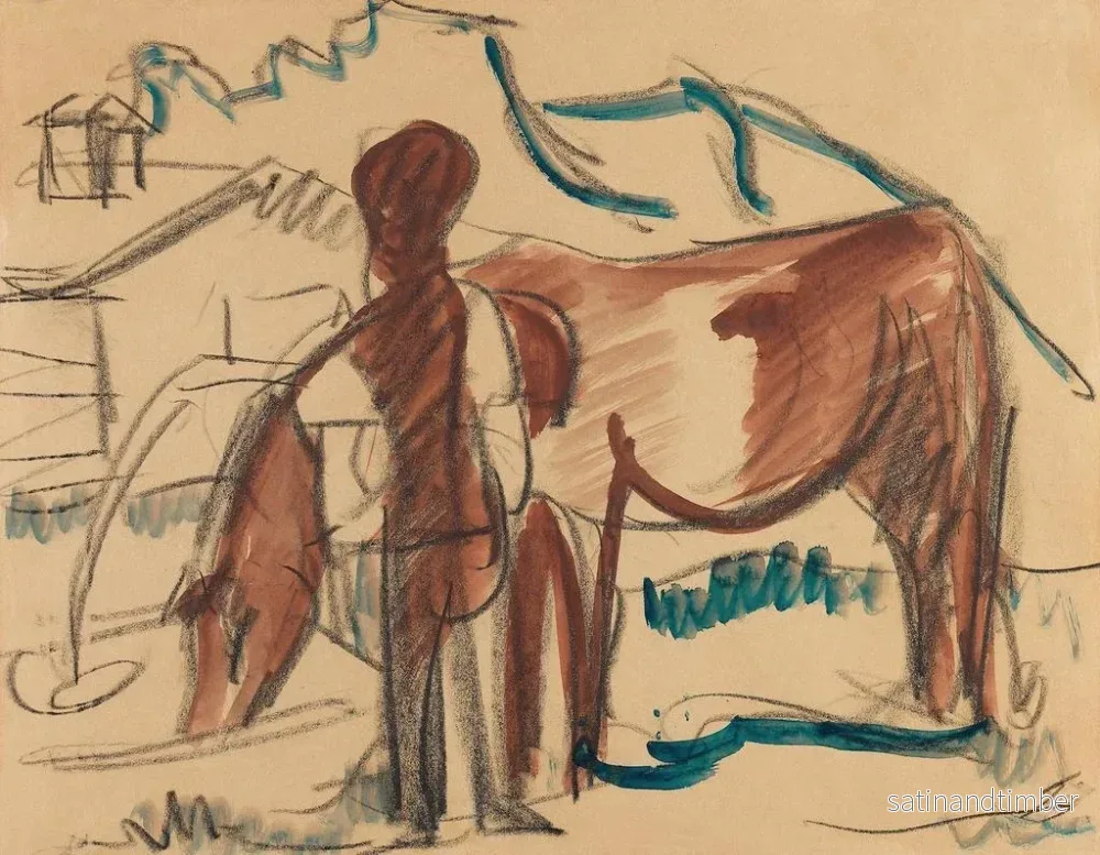 Reproduktion av målningen Landsbygdsmän och ko som dricker - Ernst Ludwig Kirchner - Bild 2