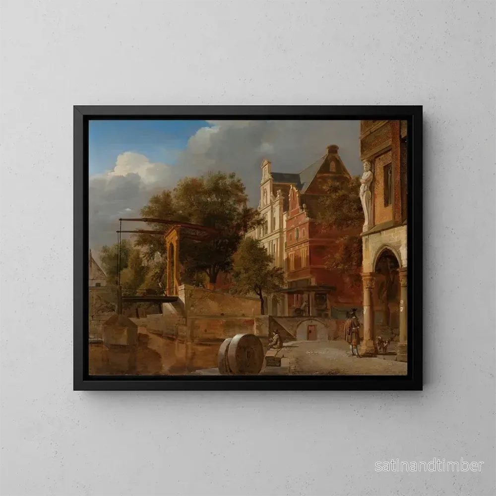 Reproduktion av målningen Le Pont-levis - Jan van der Heyden