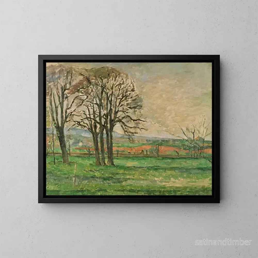 Reproduktion av målningen av de nakna träden vid Jas de Bouffan - Paul Cézanne