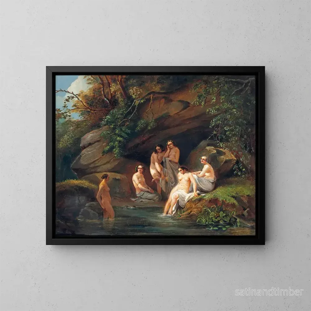 Reproduktion av målningen Venus och hennes nymfer som badar otydligt - Fransk skola