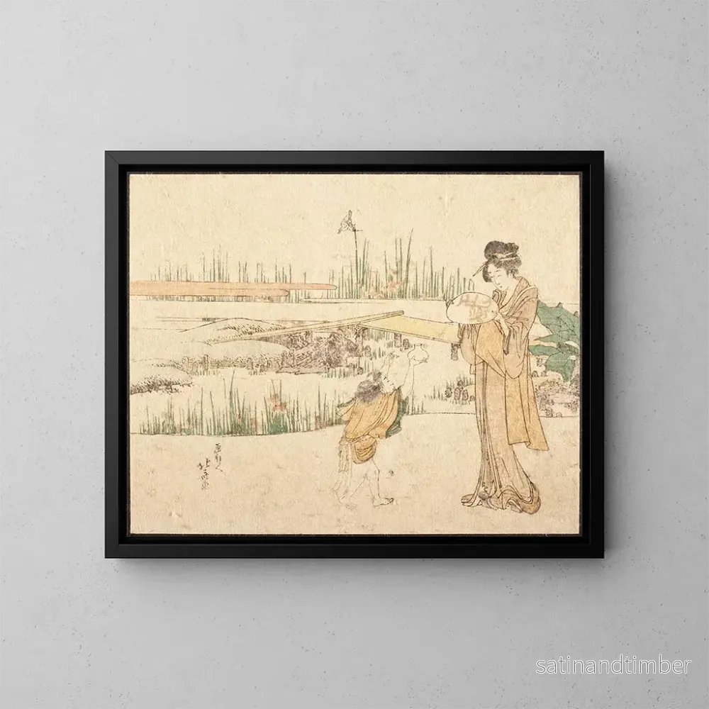 Reproduktion av målningen av kvinna och barn i en trädgård, fragment av Fiskhandlaren - Katsushika Hokusai