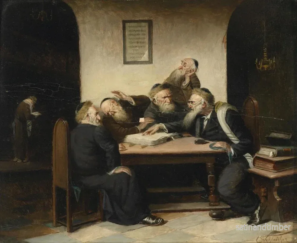 Reproduktion av målningen En kontroversiell fråga i Talmud - Carl Schleicher - Bild 2